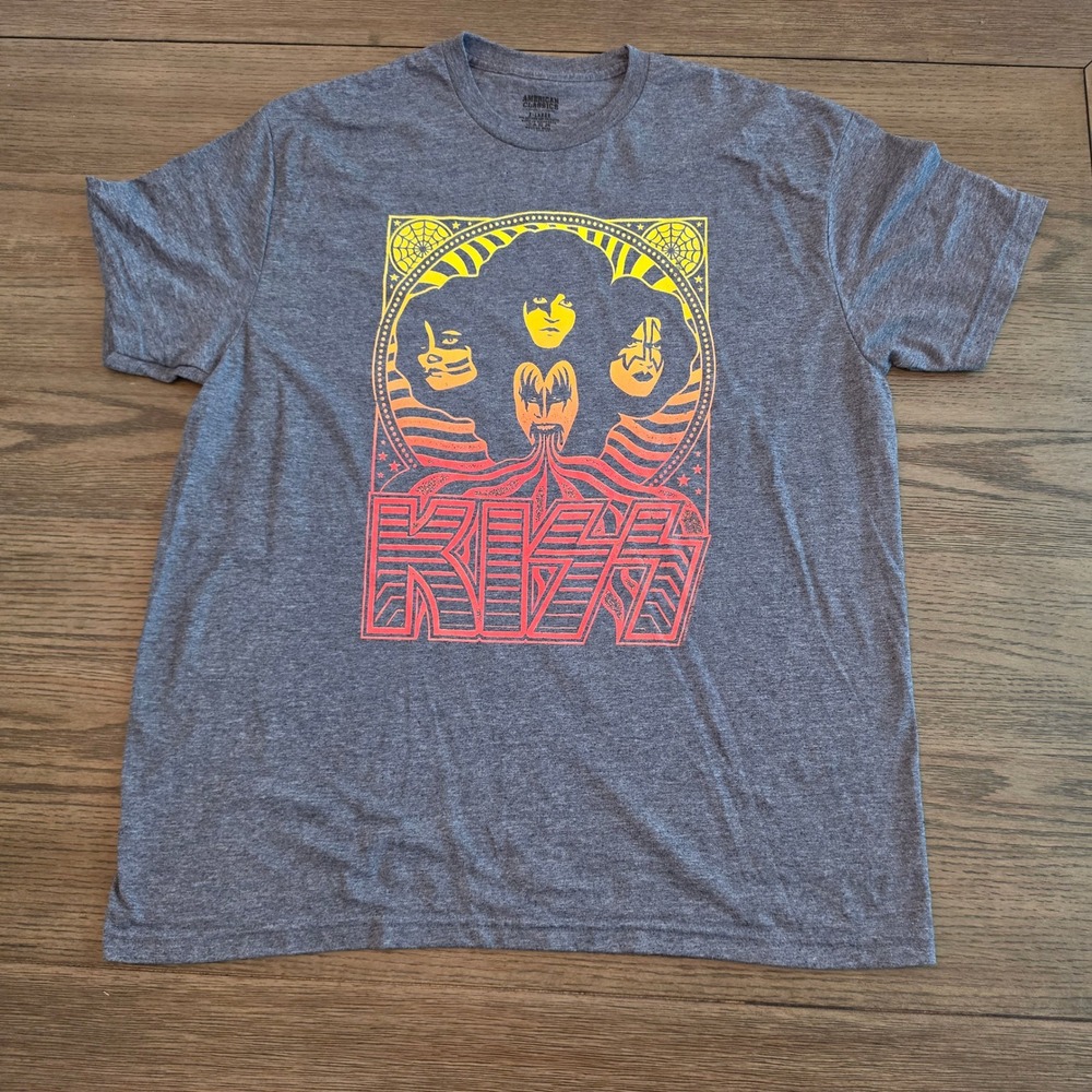 KISS Band Tee Heather Gray Graphic T-Shirt XL Licensed Rock